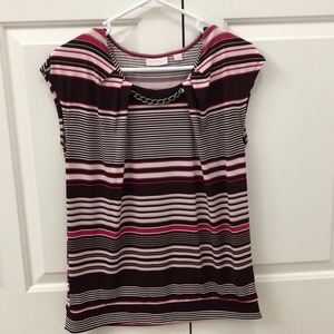 New York & Co Burgundy Striped Blouse Size Medium